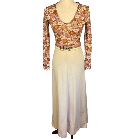Vintage Lansford  60’s Long Sleeve Maxi Dress Belted Scoop Neck Size 2 - Picture 1 of 9